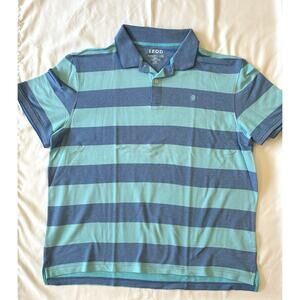 IZOD Mens Advantage Performance Natural Stretch Blue Striped Polo Shirt XXL NWOT